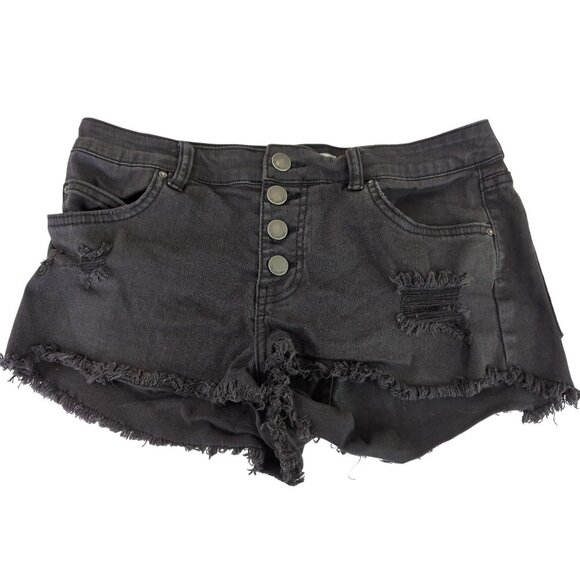 Billabong Pants - Billabong‎ Button Fly Jean Shorts Womens 28 Black Distressed Raw Hem Festival